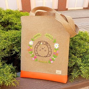 GabO hímzett táska, Süni virágokkal, Táska & Tok, Bevásárlás & Shopper táska, Shopper, textiltáska, szatyor, Varrás, MESKA