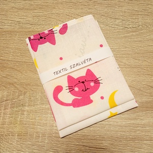 Textil szalvéta 2db, Fehér, pink cicás - Meska.hu