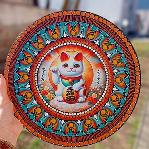 Pontozott mandala Maneki neko, szerencsehozó integető cica - művészet - festmény - festmény vegyes technika - Meska.hu