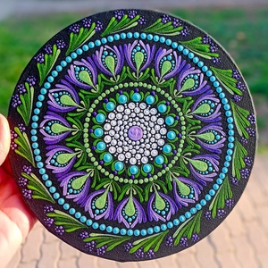 Pontozott mandala Lila tavasz, Művészet, Festmény, Festmény vegyes technika, Festészet, MESKA