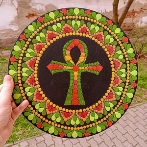 Pontozott mandala Ankh kereszt, Művészet, Festmény, Festmény vegyes technika, Festészet, MESKA