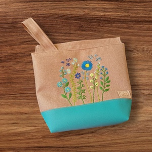 Project bag, neszeszer - Hímzett vadvirágos, kék - táska & tok - bevásárlás & shopper táska - shopper, textiltáska, szatyor - Meska.hu