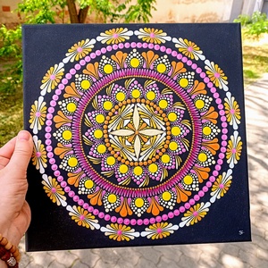 Pontozott mandala Pink - sárga - művészet - festmény - festmény vegyes technika - Meska.hu
