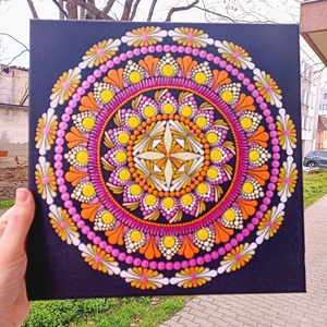 Pontozott mandala Pink - sárga, Művészet, Festmény, Festmény vegyes technika, Festészet, MESKA
