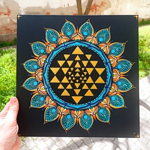 Pontozott mandala Yantra szimbólummal, Művészet, Festmény, Festmény vegyes technika, Festészet, MESKA