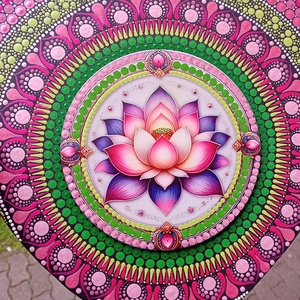 Pontozott mandala Szív Lótuszviág betéttel  - művészet - festmény - festmény vegyes technika - Meska.hu