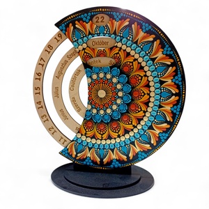Pontozott mandala fa öröknaptár, kék-narancs, Művészet, Festmény, Festmény vegyes technika, Festészet, MESKA