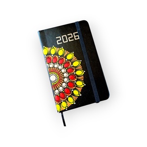 Pontozott mandalás határidőnapló, zsebnotesz, 2026-os,  fekete, piros, sárga - Meska.hu