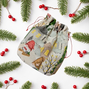 Karácsonyi mintás összehúzható zsákocska - Manós, Karácsony, Mikulás, Mikulás zsák, Varrás, MESKA