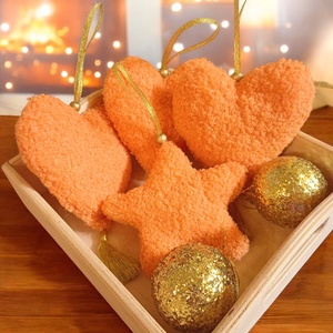 Karácsonyi dísz szett  szívecskék és csillag, narancs, puha Teddy anyagból, Karácsony, Karácsonyi lakásdekoráció, Karácsonyfadíszek, Varrás, MESKA