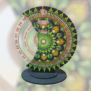 Pontozott mandala fa öröknaptár, zöld-mustár-sárga - Meska.hu