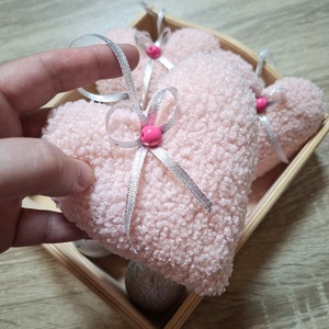 Karácsonyi dísz szett  szívecskék, rózsaszín, puha Teddy anyagból, 3db - karácsony - karácsonyi lakásdekoráció - karácsonyfadíszek - Meska.hu