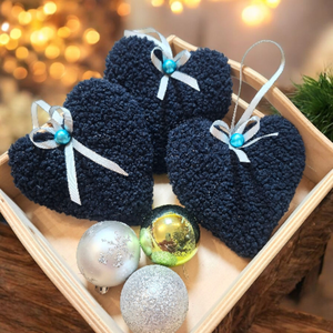 Karácsonyi dísz szett  szívecskék, sötétkék, puha Teddy anyagból, 3db, Karácsony, Karácsonyi lakásdekoráció, Karácsonyfadíszek, Varrás, MESKA