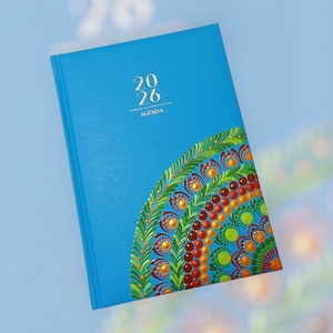 Pontozott mandalás határidőnapló, 2026-os, Kék, narancs-barna-zöld mintával - Meska.hu