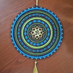 Pontozott fa szélforgó  OM jellel, KékZöldArany (30 cm), Otthon & Életmód, Dekoráció, Dísztárgy, Festészet, MESKA