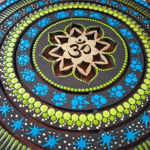 Pontozott fa szélforgó  OM jellel, KékZöldArany (30 cm) - otthon & életmód - dekoráció - dísztárgy - Meska.hu