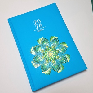 Pontozott mandalás határidőnapló, 2026-os, kék, zöld és arany mintával - Meska.hu