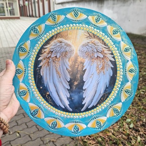 Aranytürkiz angyalszárny mandala fém betéttel  30 cm - művészet - festmény - festmény vegyes technika - Meska.hu