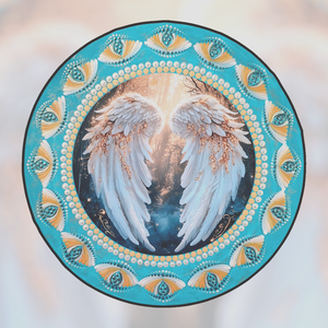 Aranytürkiz angyalszárny mandala fém betéttel  30 cm, Művészet, Festmény, Festmény vegyes technika, Festészet, MESKA