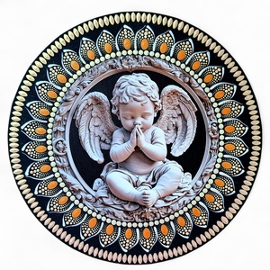 Imádkozó angyalka mandala fém betéttel  30 cm, Művészet, Festmény, Festmény vegyes technika, Festészet, MESKA