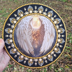 Arany-fekete angyalszárny mandala fém betéttel  30 cm - művészet - festmény - festmény vegyes technika - Meska.hu