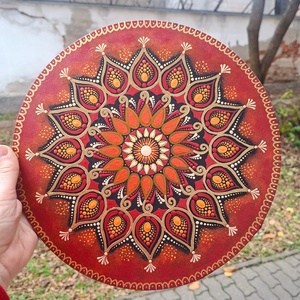 Aranyvörös Életerő mandala, 30 cm - művészet - festmény - festmény vegyes technika - Meska.hu