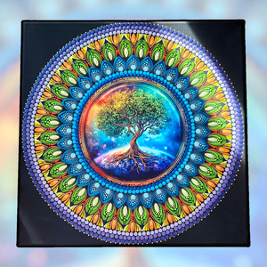 Szakrális életfa pontozott mandala, 40 cm, fém betétes, Művészet, Festmény, Festmény vegyes technika, Festészet, MESKA