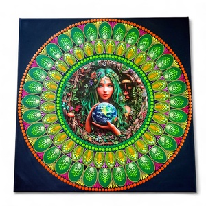 Gaia - Földanya pontozott mandala 40 cm  fém betéttel, Művészet, Festmény, Festmény vegyes technika, Festészet, MESKA