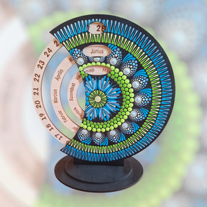 Pontozott mandala fa öröknaptár, Zöld-kék-arany, Művészet, Festmény, Festmény vegyes technika, Festészet, MESKA