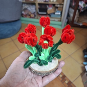  Zsenília tulipán kertecske, piros - Bolyhos Botanika - otthon & életmód - dekoráció - asztal és polc dekoráció - asztaldísz - Meska.hu