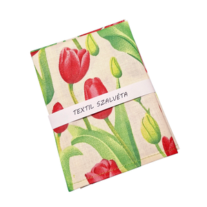 Textil szalvéta 2db, beige alapon piros tulipános - Meska.hu