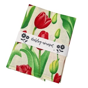 Textil szalvéta 1db, beige alapon piros tulipános, Nőnapi - otthon & életmód - konyhafelszerelés, tálalás - konyhai textil - szalvéta - Meska.hu