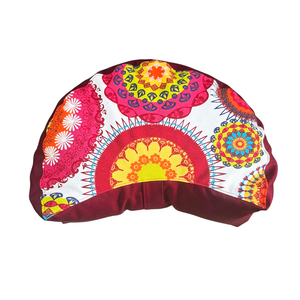 Meditációs félhold, jóga ülőpárna tönköly pelyvával töltve, bordó-szines mandalás - játék & sport - sport és kikapcsolódás - jóga, pilates, torna - jógapárna - Meska.hu