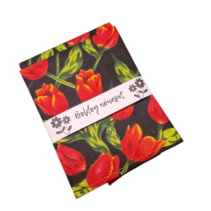 Textil szalvéta 2db, fekete alapon piros tulipános - kérhető nőnapi címkével is - otthon & életmód - konyhafelszerelés, tálalás - konyhai textil - szalvéta - Meska.hu