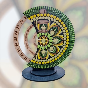 Mandala Öröknaptár � zöld-mustár-sárga, Otthon & Életmód, Dekoráció, Fali és függő dekoráció, Falinaptár & Öröknaptár, Festészet, MESKA