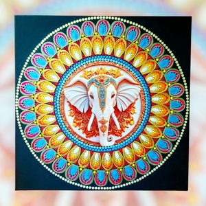 Pontozott mandala arany-kék szerencsehozó elefánt, 40cm, Művészet, Festmény, Festmény vegyes technika, Festészet, MESKA