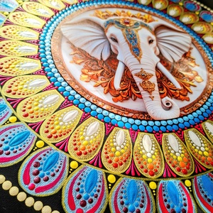 Pontozott mandala arany-kék szerencsehozó elefánt, 40cm - művészet - festmény - festmény vegyes technika - Meska.hu