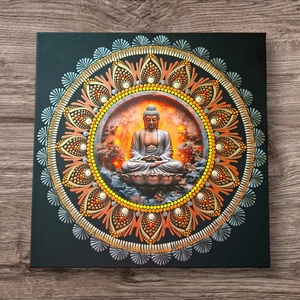 Buddha lótuszon - pontozott mandala 40 cm, fém betéttel - Meska.hu