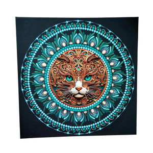 Türkiz�arany lélekőrző cica - pontozott mandala 40 cm, fém betéttel - művészet - festmény - festmény vegyes technika - Meska.hu
