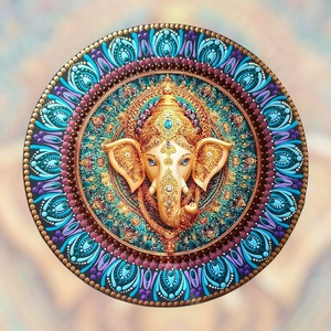Pontozott mandala, elefántos - Kelet bölcsesssége, 30 cm, fém betéttel, Művészet, Festmény, Festmény vegyes technika, Festészet, MESKA