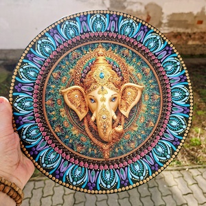 Pontozott mandala, elefántos - Kelet bölcsesssége, 30 cm, fém betéttel - művészet - festmény - festmény vegyes technika - Meska.hu