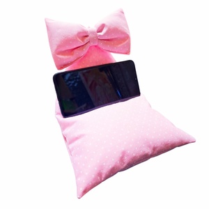 Nyuszifüles mini babzsák mobiltartó halvány rózsaszín pöttyös, masnival - Meska.hu