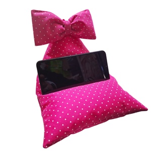 Nyuszifüles mini babzsák mobiltartó halvány pink, pöttyös, masnival - otthon & életmód - tárolás & rendszerezés - asztali telefontartó - Meska.hu