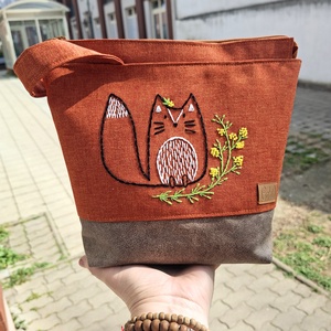 Project bag, neszeszer - Kézzel hímzett, rókás - táska & tok - bevásárlás & shopper táska - shopper, textiltáska, szatyor - Meska.hu