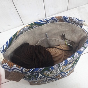 Project bag, neszeszer - Kézzel hímzett, narancs cicás - táska & tok - bevásárlás & shopper táska - shopper, textiltáska, szatyor - Meska.hu