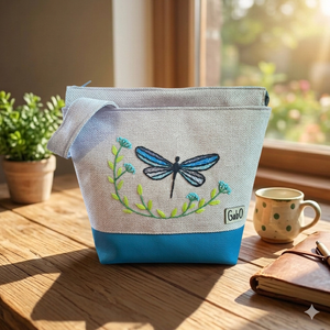 Project bag, neszeszer - Kézzel hímzett, szitakötős, Táska & Tok, Bevásárlás & Shopper táska, Shopper, textiltáska, szatyor, Varrás, MESKA