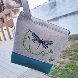 Project bag, neszeszer - Kézzel hímzett, szitakötős - táska & tok - bevásárlás & shopper táska - shopper, textiltáska, szatyor - Meska.hu