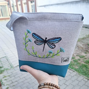 Project bag, neszeszer - Kézzel hímzett, szitakötős - táska & tok - bevásárlás & shopper táska - shopper, textiltáska, szatyor - Meska.hu
