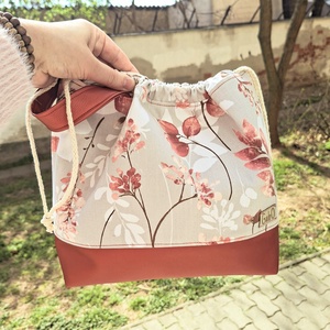 Project zsák, Bronz virágos, nagy - táska & tok - neszesszer - Meska.hu