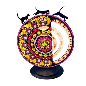 Pontozott mandala fa öröknaptár, Pink-sárga, cicás - otthon & életmód - dekoráció - fali és függő dekoráció - falinaptár & öröknaptár - Meska.hu